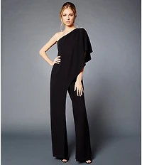 Adrianna Papell Stretch One Shoulder Short Flutter Sleeve Jumpsuit