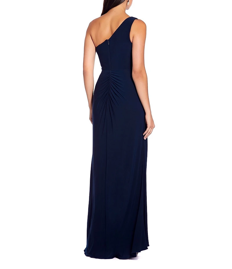 Adrianna Papell Stretch One Shoulder Sleeveless Twisted Front Draped Gown