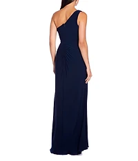 Adrianna Papell Stretch One Shoulder Sleeveless Twisted Front Draped Gown
