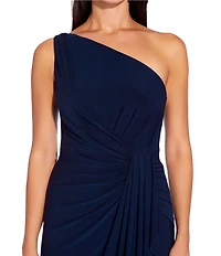 Adrianna Papell Stretch One Shoulder Sleeveless Twisted Front Draped Gown