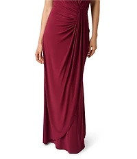 Adrianna Papell Stretch One Shoulder Sleeveless Twisted Front Draped Gown