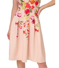 Adrianna Papell Stretch Twill Floral Print Halter Neck Sleeveless A-Line Knee Length Dress