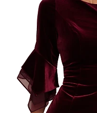 Adrianna Papell Stretch Velvet Boat Neck 3/4 Tiered Bell Sleeve Sheath Dress