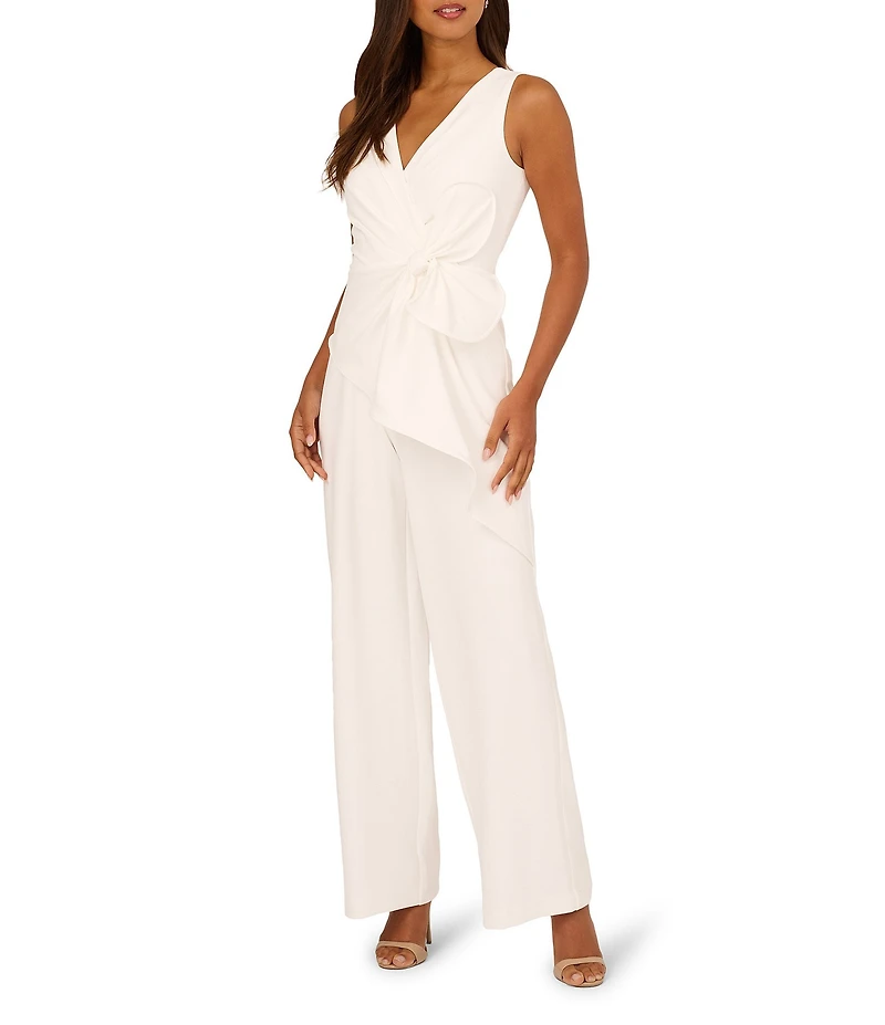 Adrianna Papell Surplice Bow Crepe Jumpsuit