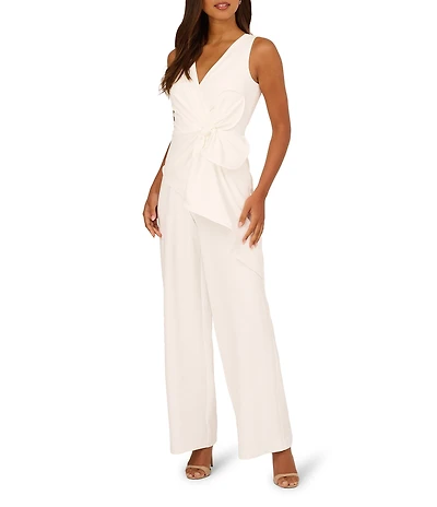 Adrianna Papell Surplice Bow Crepe Jumpsuit