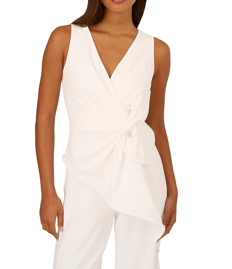 Adrianna Papell Surplice Bow Crepe Jumpsuit