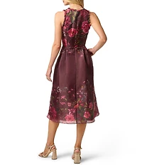 Adrianna Papell Surplice Neck Sleeveless Floral Print Organza Dress