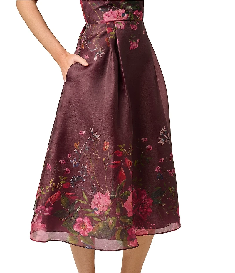 Adrianna Papell Surplice Neck Sleeveless Floral Print Organza Dress