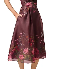 Adrianna Papell Surplice Neck Sleeveless Floral Print Organza Dress