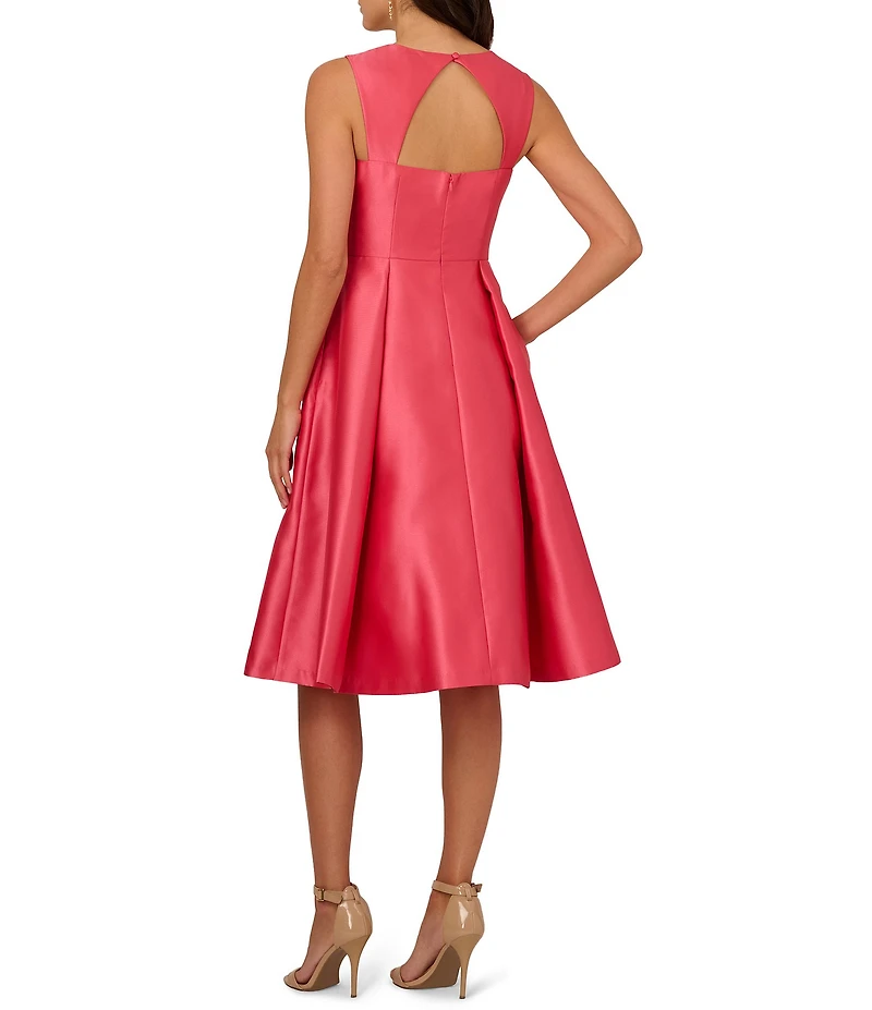 Adrianna Papell Sweetheart Neck Cutout Back Pleated Mikado Midi Dress