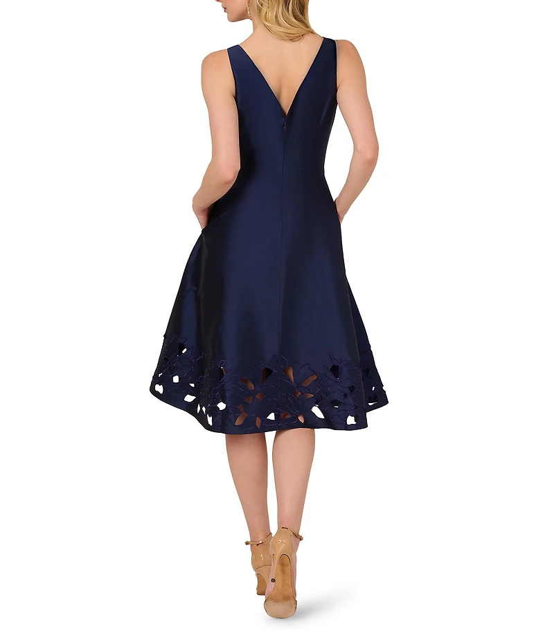 Adrianna Papell Taffeta Cut-Out Boat Neck Sleeveless Fit & Flare Midi Dress
