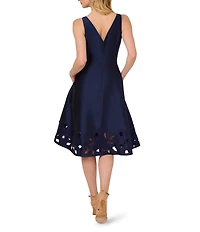 Adrianna Papell Taffeta Cut-Out Boat Neck Sleeveless Fit & Flare Midi Dress