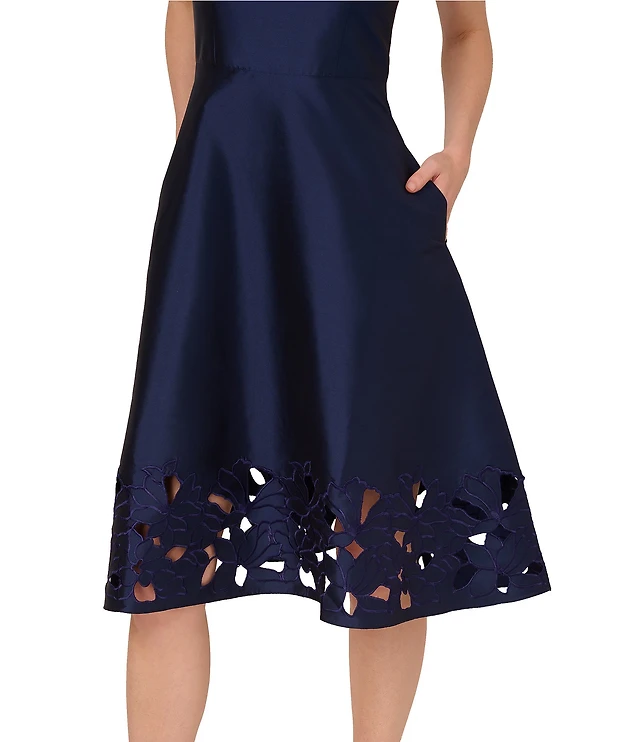 Adrianna Papell Taffeta Cut-Out Boat Neck Sleeveless Fit & Flare Midi Dress  | Liberty Center