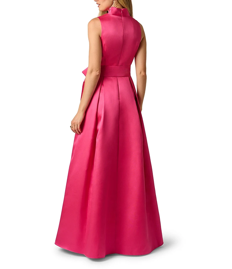 Adrianna Papell Taffeta Mikado V-Neck Sleeveless Tie Front Gown