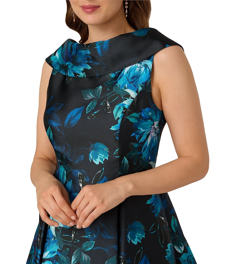 Adrianna Papell Taffeta Roll Collar Floral Print Midi Dress