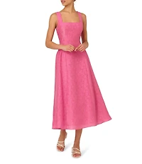 Adrianna Papell Textured Jacquard Square Neck Sleeveless A-Line Midi Dress