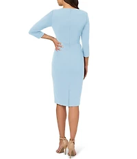 Adrianna Papell Tie Front V Neck Knit Crepe Dress