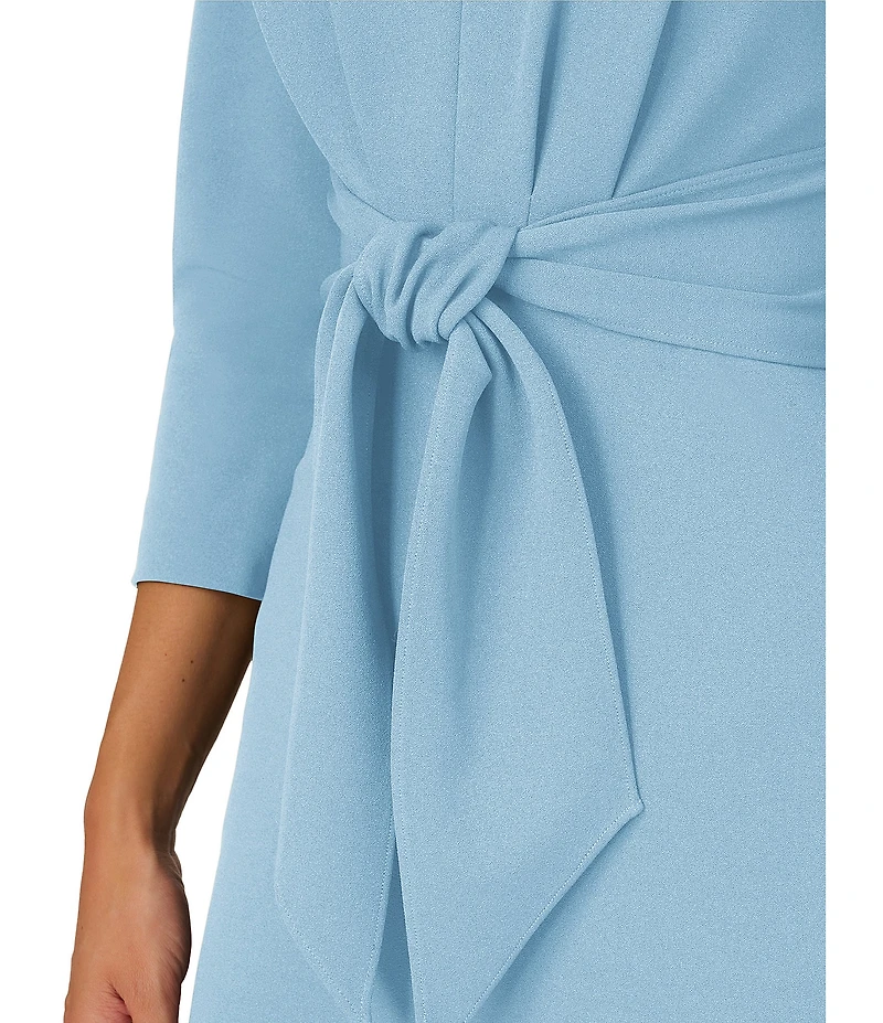 Adrianna Papell Tie Front V Neck Knit Crepe Dress