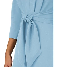 Adrianna Papell Tie Front V Neck Knit Crepe Dress