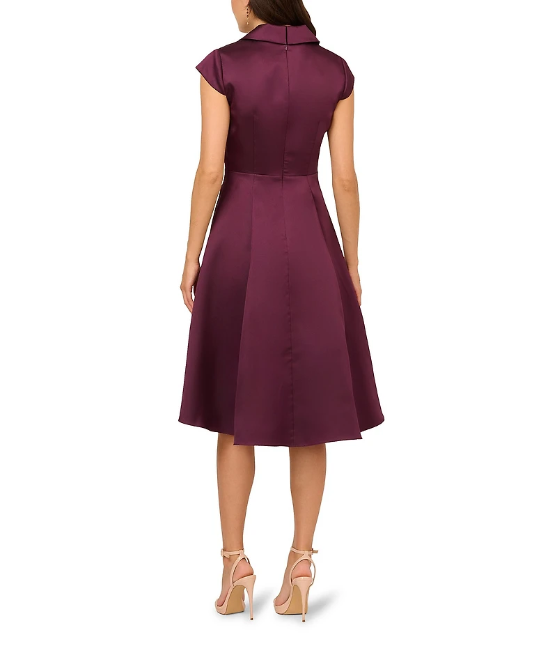 Adrianna Papell Tuxedo Collar V Neckline Cap Sleeve Hi Lo Fit and Flare Dress
