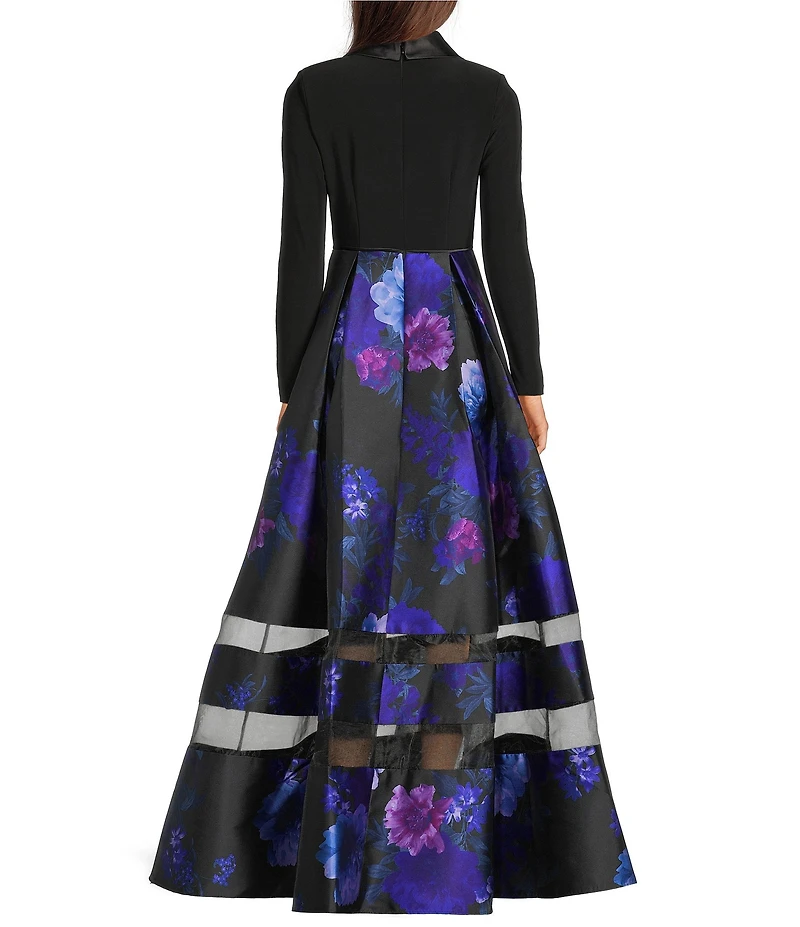 Adrianna Papell Tuxedo Floral Print Long Sleeve Mikado Gown