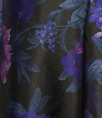 Adrianna Papell Tuxedo Floral Print Long Sleeve Mikado Gown