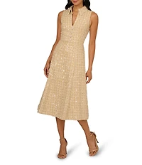 Adrianna Papell Tweed Collar V-Neck Shirt Midi Dress