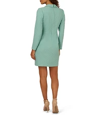 Adrianna Papell Tweed Shawl Collar Long Sleeve Front Button Tuxedo Dress