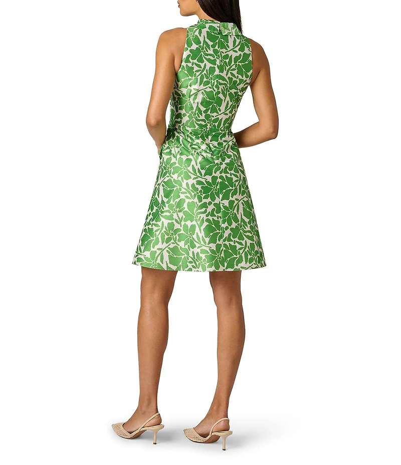Adrianna Papell V-Neck Collared Sleeveless Tie Front Printed A-Line Dress