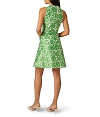 Adrianna Papell V-Neck Collared Sleeveless Tie Front Printed A-Line Dress