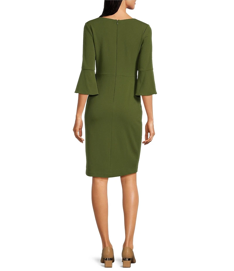 Adrianna Papell V-Neck Knot Front Crepe Sheath Dress