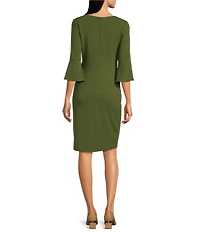 Adrianna Papell V-Neck Knot Front Crepe Sheath Dress
