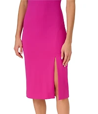 Adrianna Papell V-neck Rhinestone Strap Knit Crepe Midi Dress