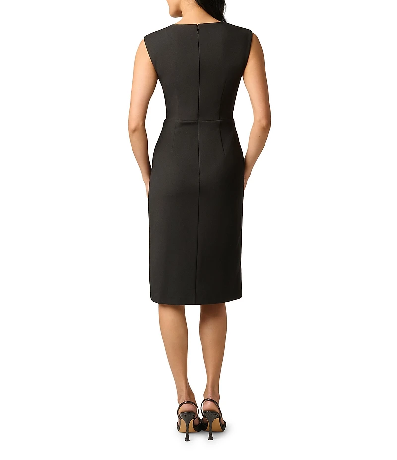 Adrianna Papell V Neck Sleeveless Bow Detail Crepe Dress