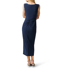 Adrianna Papell V-Neck Sleeveless Cascading Ruffle Jersey Combo Dress