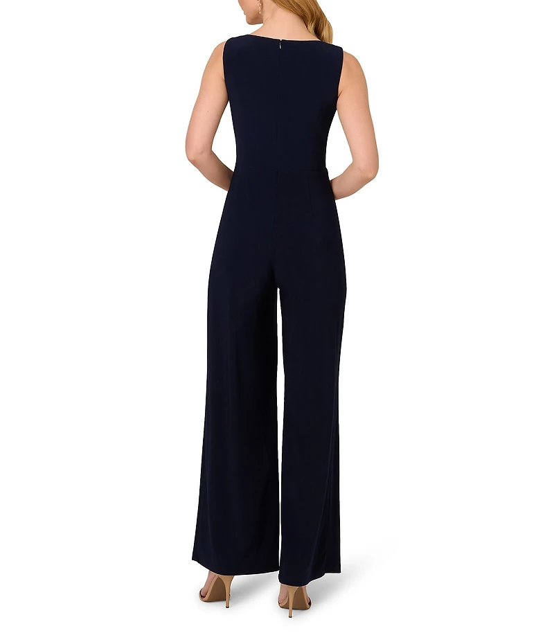Adrianna Papell V-Neck Sleeveless Draped Side Tie Jersey Jumpsuit