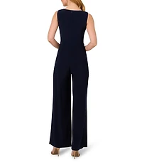 Adrianna Papell V-Neck Sleeveless Draped Side Tie Jersey Jumpsuit