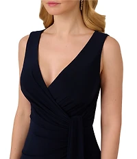 Adrianna Papell V-Neck Sleeveless Draped Side Tie Jersey Jumpsuit