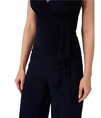 Adrianna Papell V-Neck Sleeveless Draped Side Tie Jersey Jumpsuit