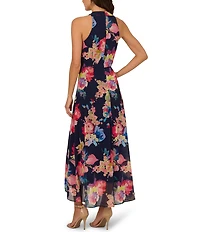 Adrianna Papell V-Neck Sleeveless Printed Chiffon Walk Thru Jumpsuit
