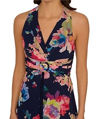 Adrianna Papell V-Neck Sleeveless Printed Chiffon Walk Thru Jumpsuit