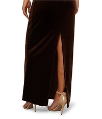 Adrianna Papell Velvet Floral Beaded Square Neck Sleeveless Gown
