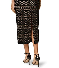 Adrianna Papell Velvet Geometric Print Strapless Sleeveless Midi Sheath Dress