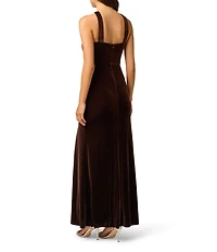 Adrianna Papell Velvet Halter Neck Side Slit Mermaid Dress