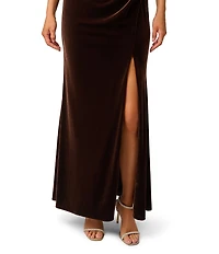 Adrianna Papell Velvet Halter Neck Side Slit Mermaid Dress