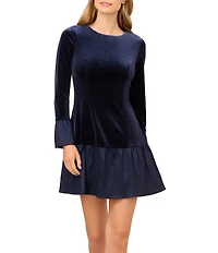 Adrianna Papell Velvet Long Sleeve Taffeta Skirt Combo Flounce Dress