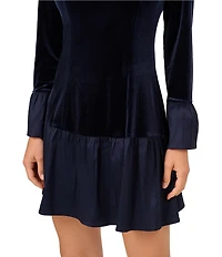 Adrianna Papell Velvet Long Sleeve Taffeta Skirt Combo Flounce Dress
