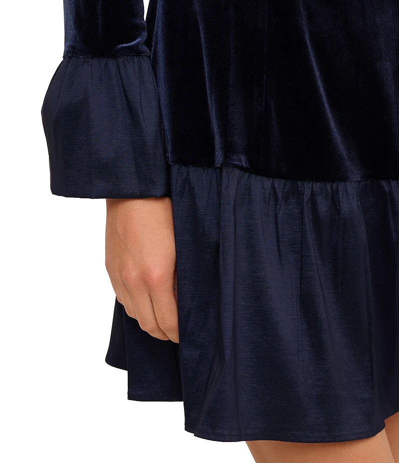 Adrianna Papell Velvet Long Sleeve Taffeta Skirt Combo Flounce Dress