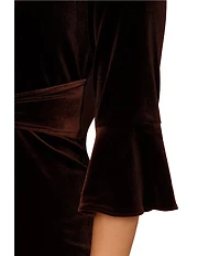 Adrianna Papell Velvet Square Neck 3/4 Bell Sleeve Tie Front Dress