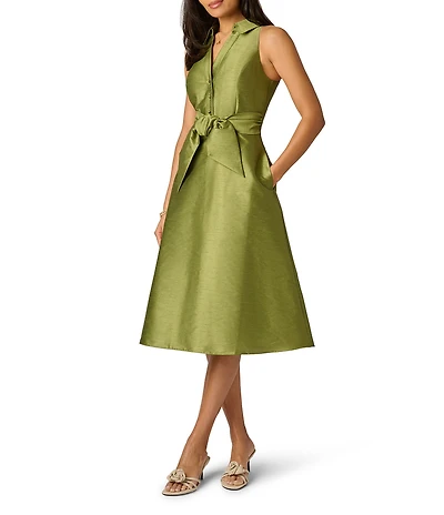 Adrianna Papell Woven Novelty Collar Tie Front V-Neck Sleeveless Dress